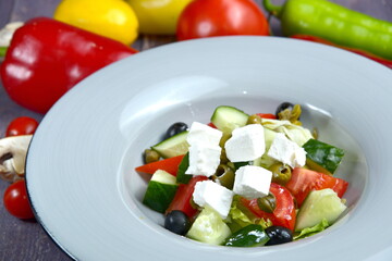 fresh greek salad coseup view, mediterranean cuisine