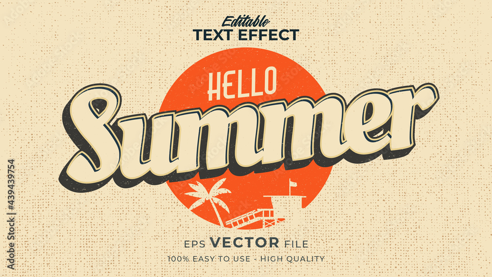 Fototapete editable text style effect - retro hello summer text in grunge style theme