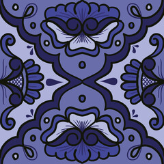azulejo de talavera dise&ntilde;o mexicano, en color azul 