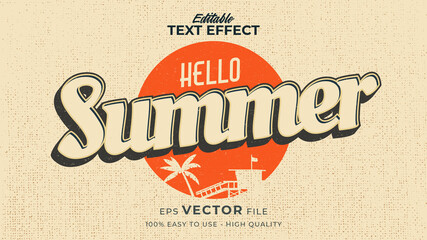 Editable text style effect - retro hello summer text in grunge style theme - obrazy, fototapety, plakaty