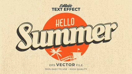 Plexiglas foto achterwand Editable text style effect - retro hello summer text in grunge style theme © Crealive.Studio