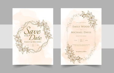 Elegant wedding invitation cards template with watercolor floral decoration