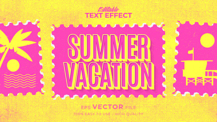Editable text style effect - retro summer vacation text in grunge style theme