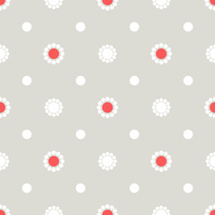 Seamless pattern of white and red flowers on a gray background.