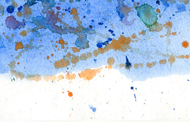 Fragment of  blue watercolor spot on white background.