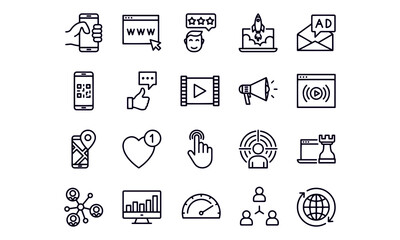  Digital Marketing line icons. Editable stroke