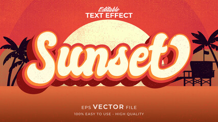 Editable text style effect - retro sunset summer text in grunge style theme