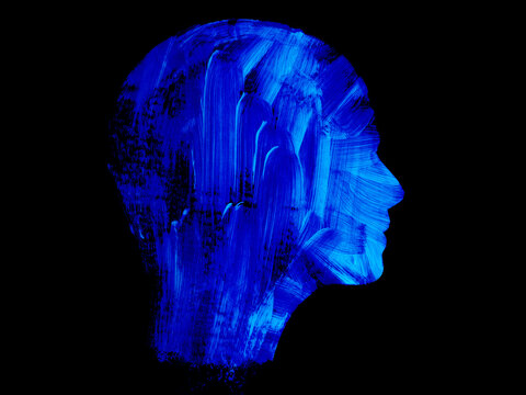 Silhouette Of Person Painted With Blue Brushstrokes