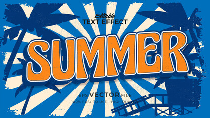 Fototapeta na wymiar Editable text style effect - retro summer text in grunge style theme