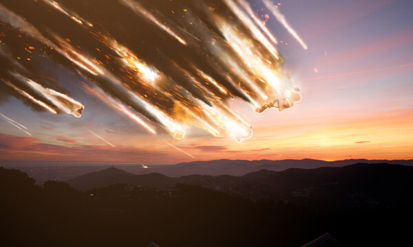 Fire trail meteorites approaching Earth