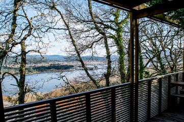 views to the lake from wooden terrace