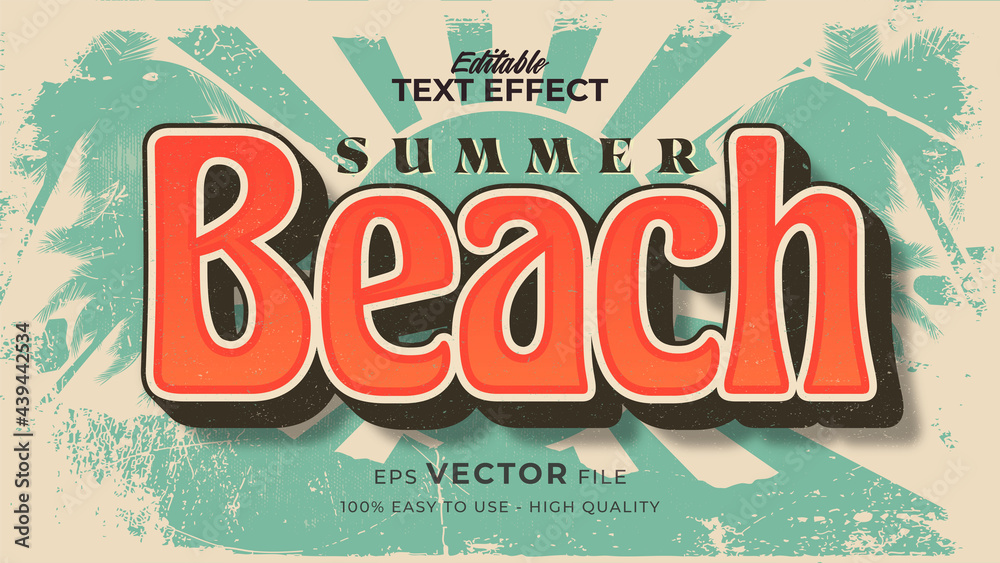 Fototapete editable text style effect - retro beach summer text in grunge style theme