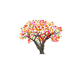 Abstract vibrant tree logo design with heart leaves