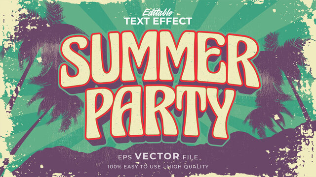 Editable text style effect - retro summer party text in grunge style theme