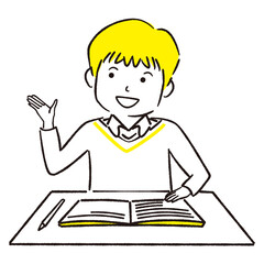 手描き1color  男の子　ノートでお勉強　紹介