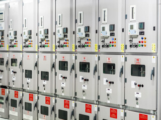 Electrical switchgear, Industrial electrical switch panel at substation in industrial zone at power plant