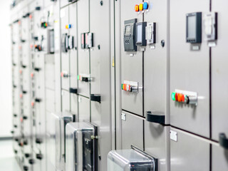 Electrical switchgear, Industrial electrical switch panel at substation in industrial zone at power plant