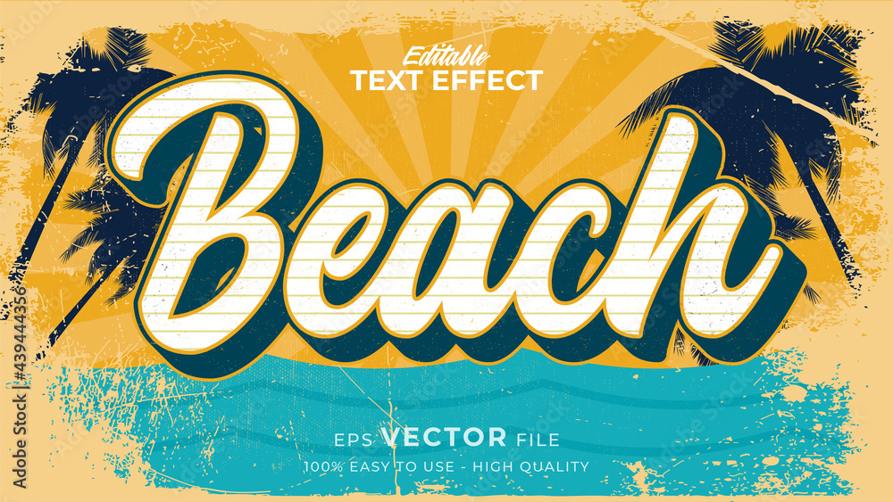 Fototapete editable text style effect - retro beach summer text in grunge style theme