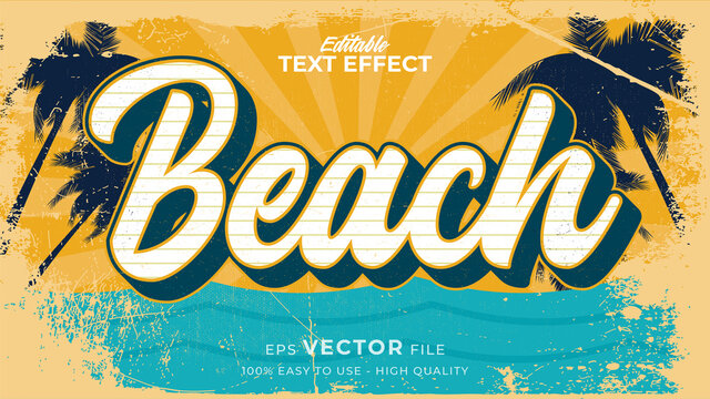 Editable text style effect - retro beach summer text in grunge style theme