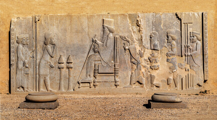 Relief of the Enthronement Relief of the Enthronement of Darius, Persepolis, Unesco World Heritage...