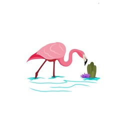 Illustration Vector Graphic of Flamingo,Cactus,and Water Lily Perfect for Background,Wallpaper,Apparel Design etc.