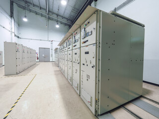 Electrical switchgear, Industrial electrical switch panel at substation in industrial zone at power plant with closed up high resolution 50M pixel concept which customer can use for large file.