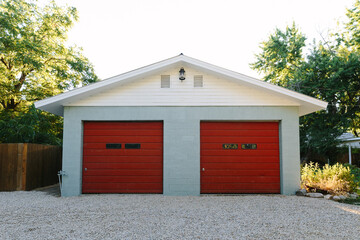 Garage with Red Doors
