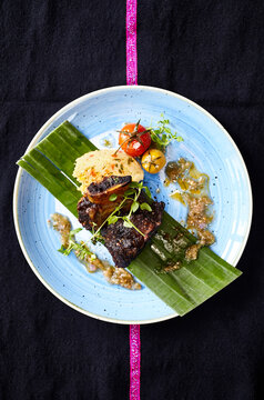 Roasted lamb served with puree