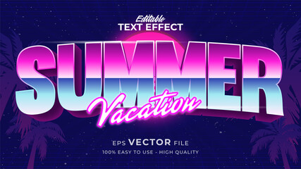 Editable text style effect - retro summer text in 80s style theme - obrazy, fototapety, plakaty
