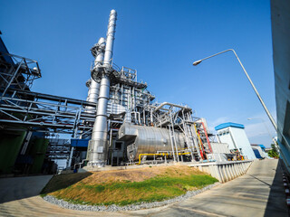 Auxiliary boiler systems from natural gas which include stack, burner, boiler and sky in power plant.