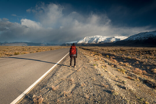 Walking the road to Fitz Roy and Cerro Torre, El Chalten, Argentina