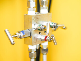 Block valve or manifold valve of pressure transmitter for apply in industrial zone at power plant.