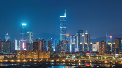 Obraz na płótnie Canvas Skyline of Shenzhen City, China at twilight. Viewed from Hong Kong border