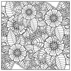 Mehndi flower for henna, mehndi, tattoo, decoration. decorative ornament in ethnic oriental style. doodle ornament. outline hand draw illustration. coloring book page.