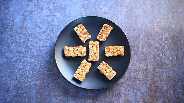 Chikki Indian traditional brittle sweet made from peanuts and jaggery