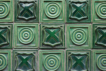 Old green ceramic tiles