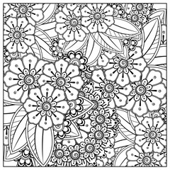 Mehndi flower for henna, mehndi, tattoo, decoration. decorative ornament in ethnic oriental style. doodle ornament. outline hand draw illustration. coloring book page.