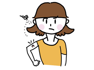 虫刺されにしかめる女性