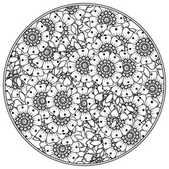 Mehndi flower for henna, mehndi, tattoo, decoration. decorative ornament in ethnic oriental style. doodle ornament. outline hand draw illustration. coloring book page.