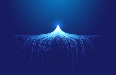 Line particles converge in the shape of snow and ice peaks Internet technology background.