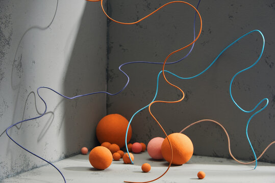 Minimal scene with podium and abstract background. 