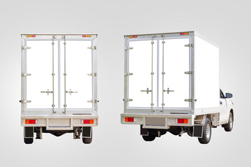 White delivery van with clipping path on gray background, Cargo van delivery truck vehicle template...