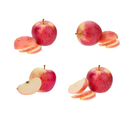 Red apple and slice on a white background.