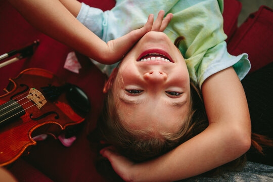 overhead view of girl laughing 