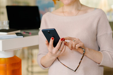 Close up woman use  smart phone. 