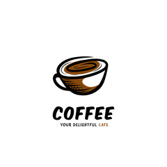 Coffee cup cafe logo in doodle style handrawing icon illustration