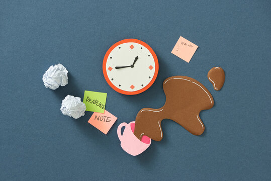Alarm clock with crumpled paper balls.Timing and thinking idea concept.