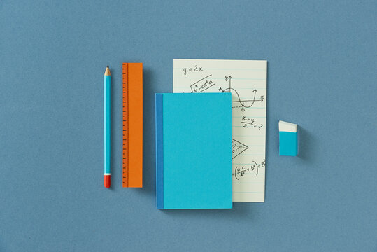 Students Work Desk with Educational Supplies