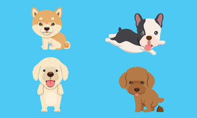 cute puppy character set flat vector illustration