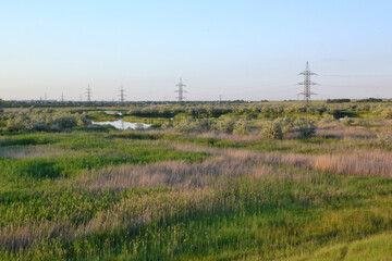 industrial landscape with electric transmission line
